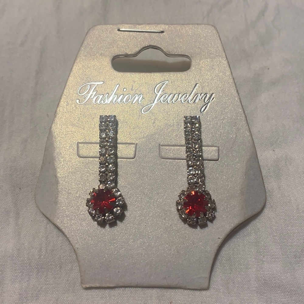 BNWT Rhinestone Red Dangle Earrings
